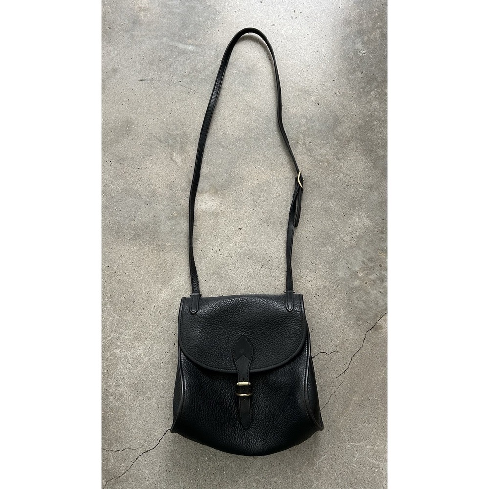 Extremely Rare Vintage Dooney & Bourke AWL Black Pebbled Leather Saddle Bag
